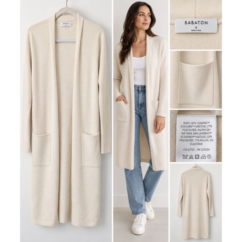 Babaton Aritzia Ty Long Cardigan Size S Birch Ivory Ecovero Knit Duster Size  S